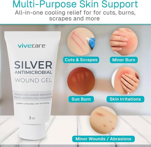 ViveCare Anti-Microbial Silver Wound Gel – Burn Cream – Healing Ointment – Medical Grade First Aid Gel for Burns, Cuts, Acne & Open Wounds – 3 oz (Pack of 1) in Saudi Arabia