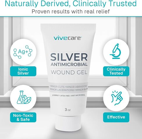 ViveCare Anti-Microbial Silver Wound Gel – Burn Cream – Healing Ointment – Medical Grade First Aid Gel for Burns, Cuts, Acne & Open Wounds – 3 oz (Pack of 1) in Saudi Arabia