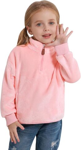 3-9Y Girls Winter Casual Fleece Half Zipper Hoodie Sweatshirt Long Sleeve Stand Collar Jacket Holiday Pullover Top in Saudi Arabia
