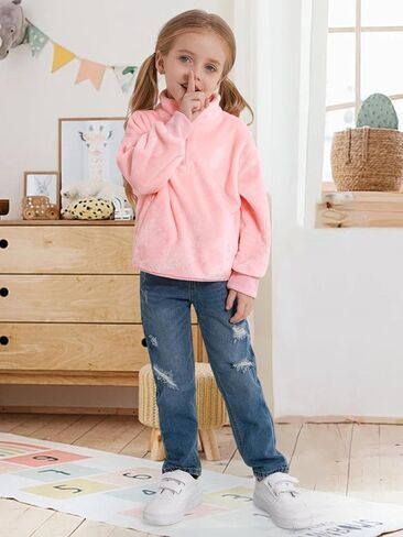 3-9Y Girls Winter Casual Fleece Half Zipper Hoodie Sweatshirt Long Sleeve Stand Collar Jacket Holiday Pullover Top in Saudi Arabia