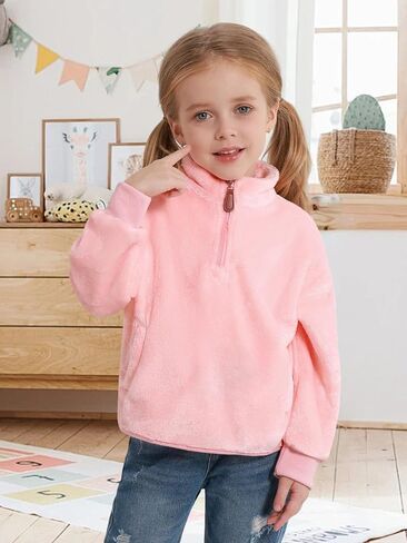 3-9Y Girls Winter Casual Fleece Half Zipper Hoodie Sweatshirt Long Sleeve Stand Collar Jacket Holiday Pullover Top in Saudi Arabia