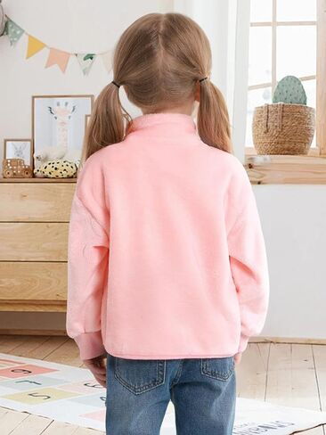 3-9Y Girls Winter Casual Fleece Half Zipper Hoodie Sweatshirt Long Sleeve Stand Collar Jacket Holiday Pullover Top in Saudi Arabia