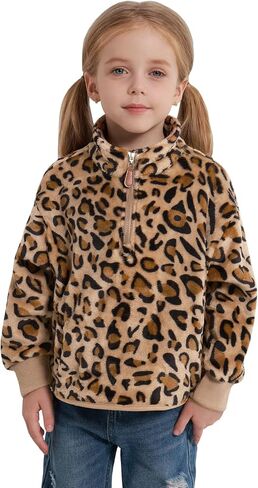 3-9Y Girls Winter Casual Fleece Half Zipper Hoodie Sweatshirt Long Sleeve Stand Collar Jacket Holiday Pullover Top in Saudi Arabia