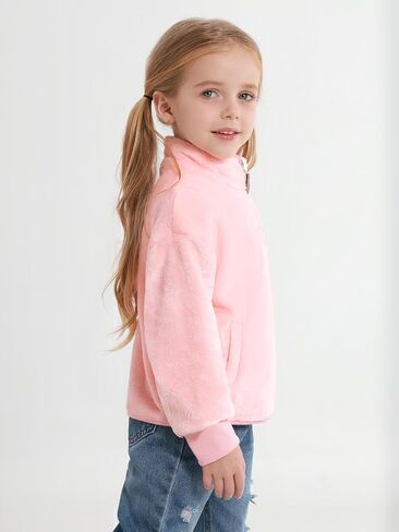 3-9Y Girls Winter Casual Fleece Half Zipper Hoodie Sweatshirt Long Sleeve Stand Collar Jacket Holiday Pullover Top in Saudi Arabia