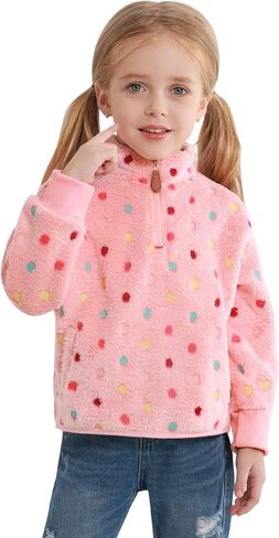 3-9Y Girls Winter Casual Fleece Half Zipper Hoodie Sweatshirt Long Sleeve Stand Collar Jacket Holiday Pullover Top in Saudi Arabia