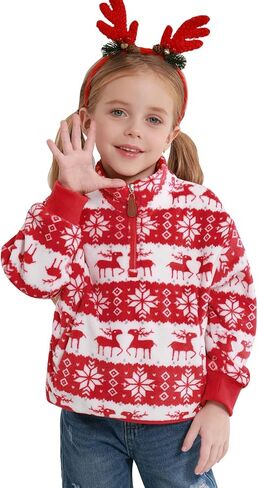 3-9Y Girls Winter Casual Fleece Half Zipper Hoodie Sweatshirt Long Sleeve Stand Collar Jacket Holiday Pullover Top in Saudi Arabia