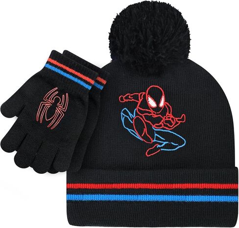 Marvel Spider-Man Kid’s Winter Hat and Snow Gloves for Boys and Toddlers, 2 Pc. Set, Pom-Pom Beanie with Warm Mittens in Saudi Arabia
