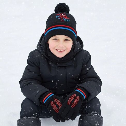 Marvel Spider-Man Kid’s Winter Hat and Snow Gloves for Boys and Toddlers, 2 Pc. Set, Pom-Pom Beanie with Warm Mittens in Saudi Arabia
