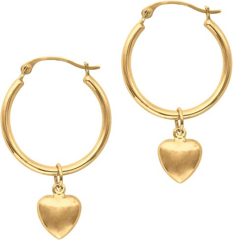 Ritastephens 14K Yellow Gold Small Dangle Mini Heart Hoop Earrings with Hinged Clasp 15MM in Saudi Arabia