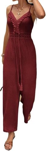 Womens Spaghetti Strap Backless Sleeveless Loose Jumpsuit Serisse Solid Romper Overalls Vacation Casual Wear Summer in Saudi Arabia