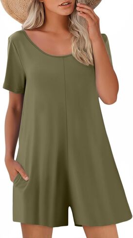Women's Rompers Summer Casual Short Sleeve Overalls Loose Trendy Tshirt Shorts Jumpsuit with Pockets in Kuwait