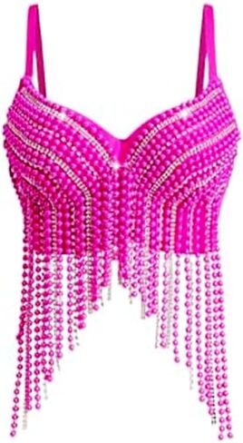 Sexy Pearls Beaded Rhinestone Bustier Crop Top Push up Corset Top with Adjustable Shoulder Strap in Saudi Arabia