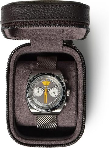 TAWBURY Single Watch Travel Case - Genuine Top-Grain Leather Watch Box for Men & Women with Metal Zipper and Extra Wide Pillow for Large Watches (Black) in Saudi Arabia