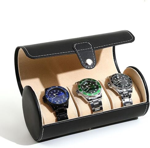 3 Slots Watch Display Watch Case Watch Holder for Men Women Travel Watch Case Roll Organizer for Men Watch Display Case Black in Saudi Arabia