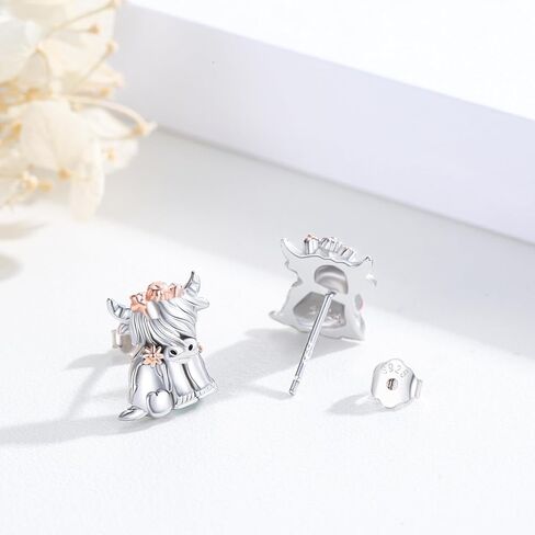 Highland Cow Ring for Women S925 Sterling Silver Adjustable Highland Cow Open Ring and Highland Cow Earring Cubic Zirconia Scottish Highland Cow Jewelry Gifts for Animal Lover Birthday in Saudi Arabia