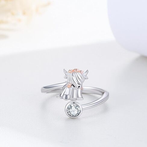 Highland Cow Ring for Women S925 Sterling Silver Adjustable Highland Cow Open Ring and Highland Cow Earring Cubic Zirconia Scottish Highland Cow Jewelry Gifts for Animal Lover Birthday in Saudi Arabia