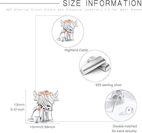 Highland Cow Ring for Women S925 Sterling Silver Adjustable Highland Cow Open Ring and Highland Cow Earring Cubic Zirconia Scottish Highland Cow Jewelry Gifts for Animal Lover Birthday in Saudi Arabia