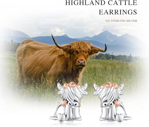 Highland Cow Ring for Women S925 Sterling Silver Adjustable Highland Cow Open Ring and Highland Cow Earring Cubic Zirconia Scottish Highland Cow Jewelry Gifts for Animal Lover Birthday in Saudi Arabia