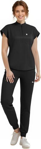 Scrubs Set for Women, Anti-Wrinkle Stretch Top & Jogger Pants, 11 Pocket- Medical Workwear Nurse Uniforms Set in Kuwait