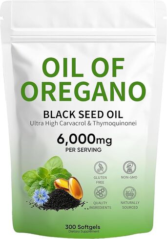 Oil of Oregano Softgels, 300 Count, Non-GMO | 2 in 1 Formulated with 4X Strength Carvacro | Black Seed Oil l & Thymoquinone | Plant Based in Saudi Arabia