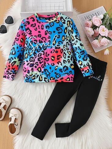 Little kids Girls Long Sleeve Shirts Jogger Pant Set Vibrant Leopard Stretchy Smooth Outfits Girls Clothing 2Pcs in Saudi Arabia