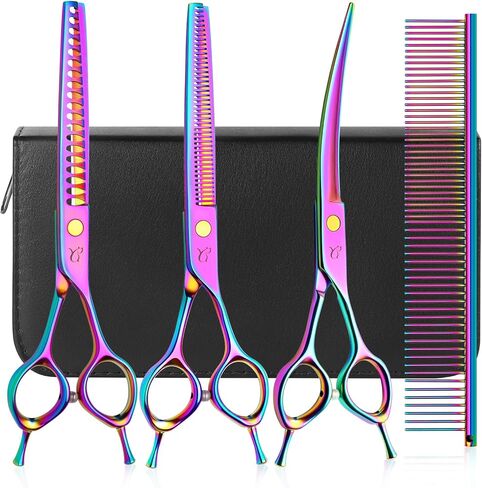 Dog Grooming Scissors,Curved Scissors with Safety Round Tips,Sharp and Durable 5 in 1 Dog Scissors for Grooming in Kuwait