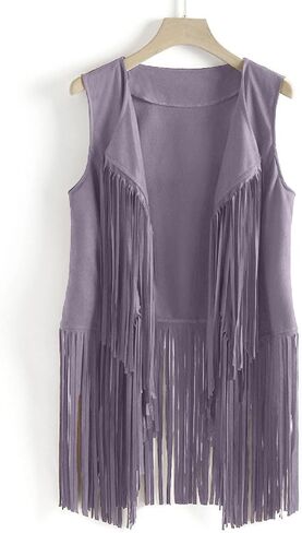 Womens Western Cowgirl Vest 70s Hippie Faux Suede Sleeveless Jacket Cardigan Open Front Boho Fringe Waistcoat in Saudi Arabia