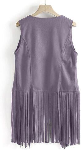 Womens Western Cowgirl Vest 70s Hippie Faux Suede Sleeveless Jacket Cardigan Open Front Boho Fringe Waistcoat in Saudi Arabia