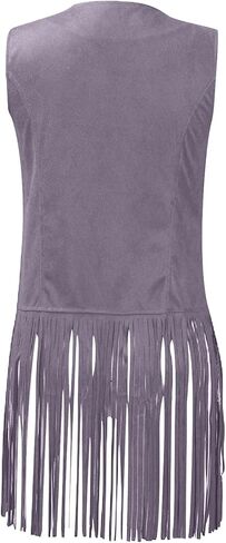 Womens Western Cowgirl Vest 70s Hippie Faux Suede Sleeveless Jacket Cardigan Open Front Boho Fringe Waistcoat in Saudi Arabia