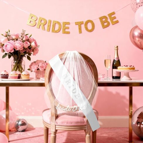 Bride To Be Sash and Veil White for Bachelorette Party Embroidered Pearl 2 Tier Veil and BRIDE Pearl Sash Set in Kuwait