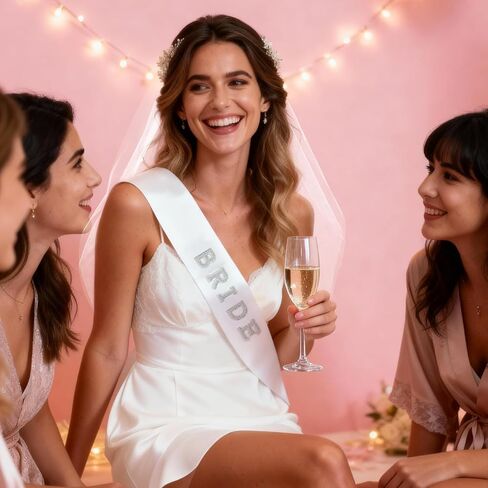 Bride To Be Sash and Veil White for Bachelorette Party Embroidered Pearl 2 Tier Veil and BRIDE Pearl Sash Set in Kuwait