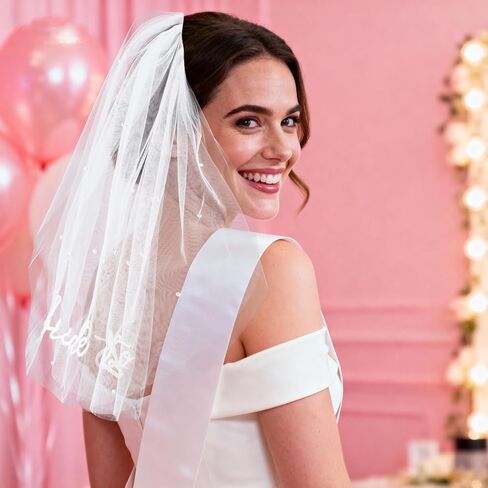 Bride To Be Sash and Veil White for Bachelorette Party Embroidered Pearl 2 Tier Veil and BRIDE Pearl Sash Set in Kuwait