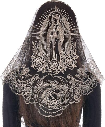 Bozidol Mantilla Veils for Church Catholic, Triangle Virgen de Guadalupe Lace Chapel Veil Latin Mass Head Coverings for Women in Saudi Arabia