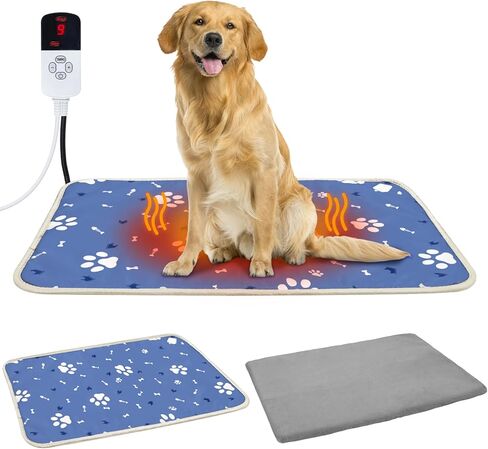 Pet Heating Pad for Cat Dog Outdoor, Indoor Warming Heated Cat Dog Bed, Waterproof Pet Heater Warmer Blanket Mat for Puppy & Kitten with Adjustable Temperature and Timer, 18 * 18 Inch in Saudi Arabia