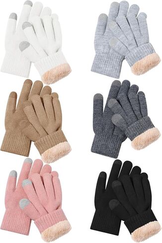 Chuarry 6 Pairs Winter Fleece Lined Gloves for Women Knit Thermal Gloves Warm Dual Layer Winter Accessories for Cold Weather in Saudi Arabia