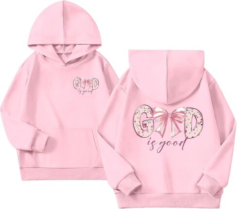 KEEVICI Cute Christian Hoodies for Girls Bow God Is Good Sweatshirt Kawaii Jesus Graphic Hoodie Bible Verse Cotton Pullover in Saudi Arabia