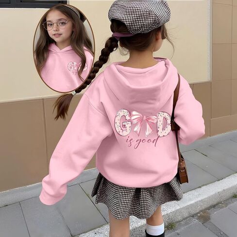 KEEVICI Cute Christian Hoodies for Girls Bow God Is Good Sweatshirt Kawaii Jesus Graphic Hoodie Bible Verse Cotton Pullover in Saudi Arabia