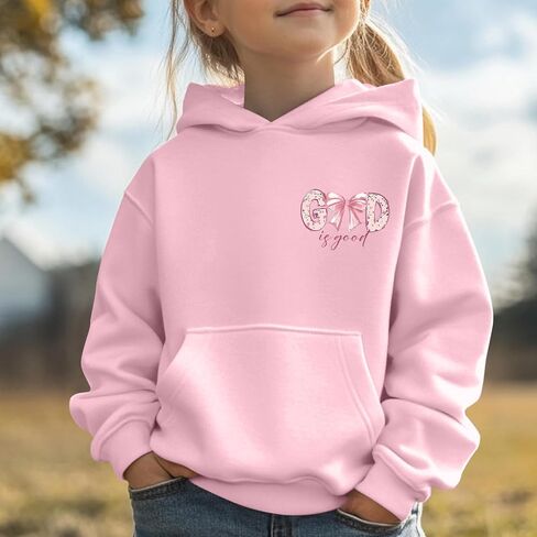 KEEVICI Cute Christian Hoodies for Girls Bow God Is Good Sweatshirt Kawaii Jesus Graphic Hoodie Bible Verse Cotton Pullover in Saudi Arabia