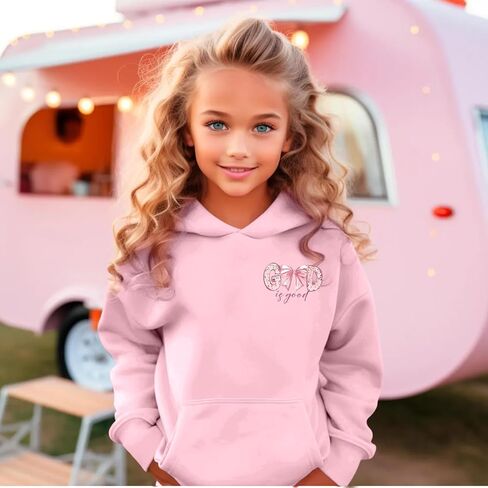 KEEVICI Cute Christian Hoodies for Girls Bow God Is Good Sweatshirt Kawaii Jesus Graphic Hoodie Bible Verse Cotton Pullover in Saudi Arabia