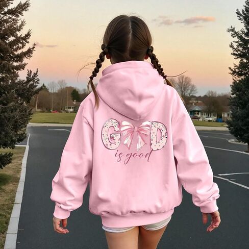 KEEVICI Cute Christian Hoodies for Girls Bow God Is Good Sweatshirt Kawaii Jesus Graphic Hoodie Bible Verse Cotton Pullover in Saudi Arabia