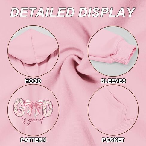 KEEVICI Cute Christian Hoodies for Girls Bow God Is Good Sweatshirt Kawaii Jesus Graphic Hoodie Bible Verse Cotton Pullover in Saudi Arabia