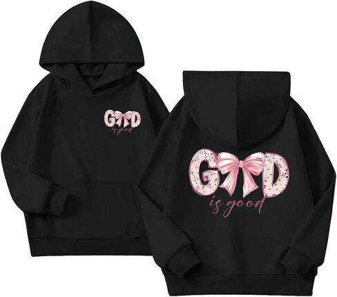 KEEVICI Cute Christian Hoodies for Girls Bow God Is Good Sweatshirt Kawaii Jesus Graphic Hoodie Bible Verse Cotton Pullover in Saudi Arabia