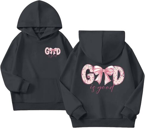 KEEVICI Cute Christian Hoodies for Girls Bow God Is Good Sweatshirt Kawaii Jesus Graphic Hoodie Bible Verse Cotton Pullover in Saudi Arabia