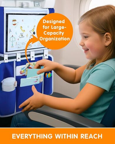 Adjustable Kids Airplane Tray Cover with Pocket Organizer, Snack & Toy Pockets, Toddler Airplane Travel Essentials, Travel Tray for Plane Train, Clear Touch Tablet Pocket, Carrying Strap, Plane Print in Saudi Arabia