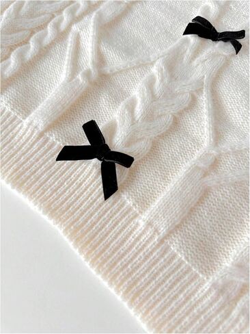SHENHE Girl's Bow Sweater Pullover Cable Knit Crewneck Long Sleeve Fall Cropped Sweater Jumper in Saudi Arabia