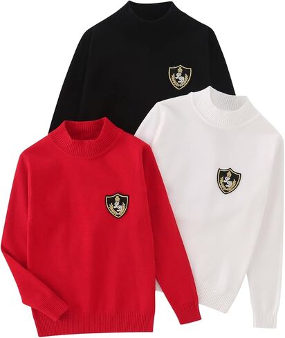 Girls 3 Pack Turtleneck Sweater Kids Solid Casual Long Sleeve Warm Soft Knit Pullover Tops 3-12Y in Saudi Arabia
