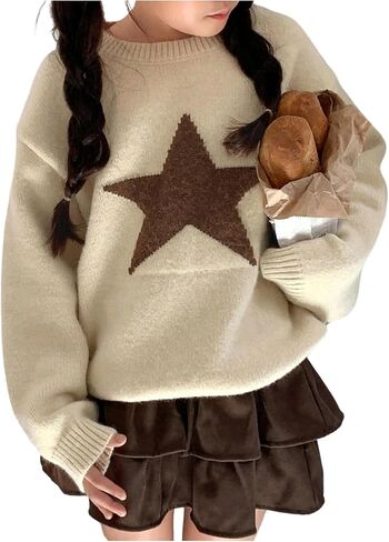 Girl's Star Graphic Sweaters Cute Crew Neck Long Sleeve Knitted Pullover Jumper Tops in Saudi Arabia