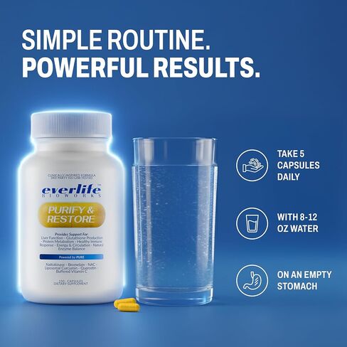 مكمل دعم التخلص من سموم الكبد والبروتين من Everlife - الكركمين الشحمي مع NAC والكيرسيتين والبروميلين وفيتامين C المخزن - الدورة الدموية ومضادات الأكسدة ومزيج دعم المناعة - 150 كبسولة in Kuwait