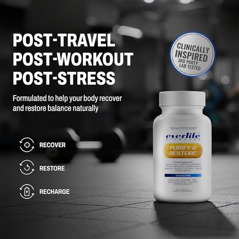 مكمل دعم التخلص من سموم الكبد والبروتين من Everlife - الكركمين الشحمي مع NAC والكيرسيتين والبروميلين وفيتامين C المخزن - الدورة الدموية ومضادات الأكسدة ومزيج دعم المناعة - 150 كبسولة in Kuwait