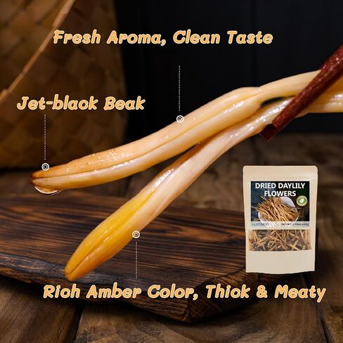 Premium Dried Lily Flowers, 200g/7.05oz Golden Needles Dried Day Lilies, Unsulfured Huang Hua Cai Flower Bubs, for Cooking Hot & Sour Soup Cold Salad Creamy Soup Pizza Topping in Saudi Arabia